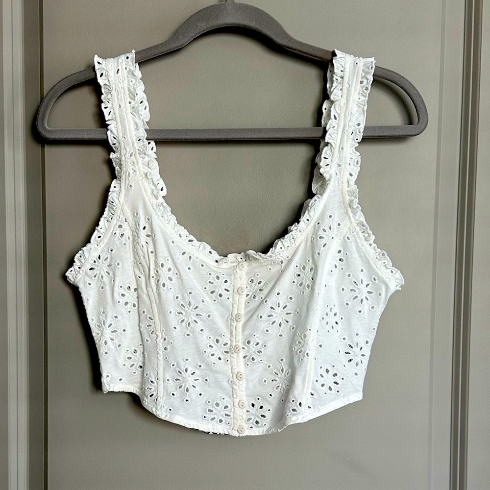 Bershka Eyelet Corset Top - White